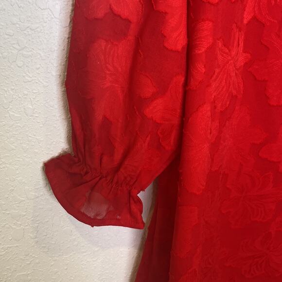 Roolee Women’s Red Midi Dress Floral Detail NWT Sz M Polyester Shift Style - Picture 2 of 13